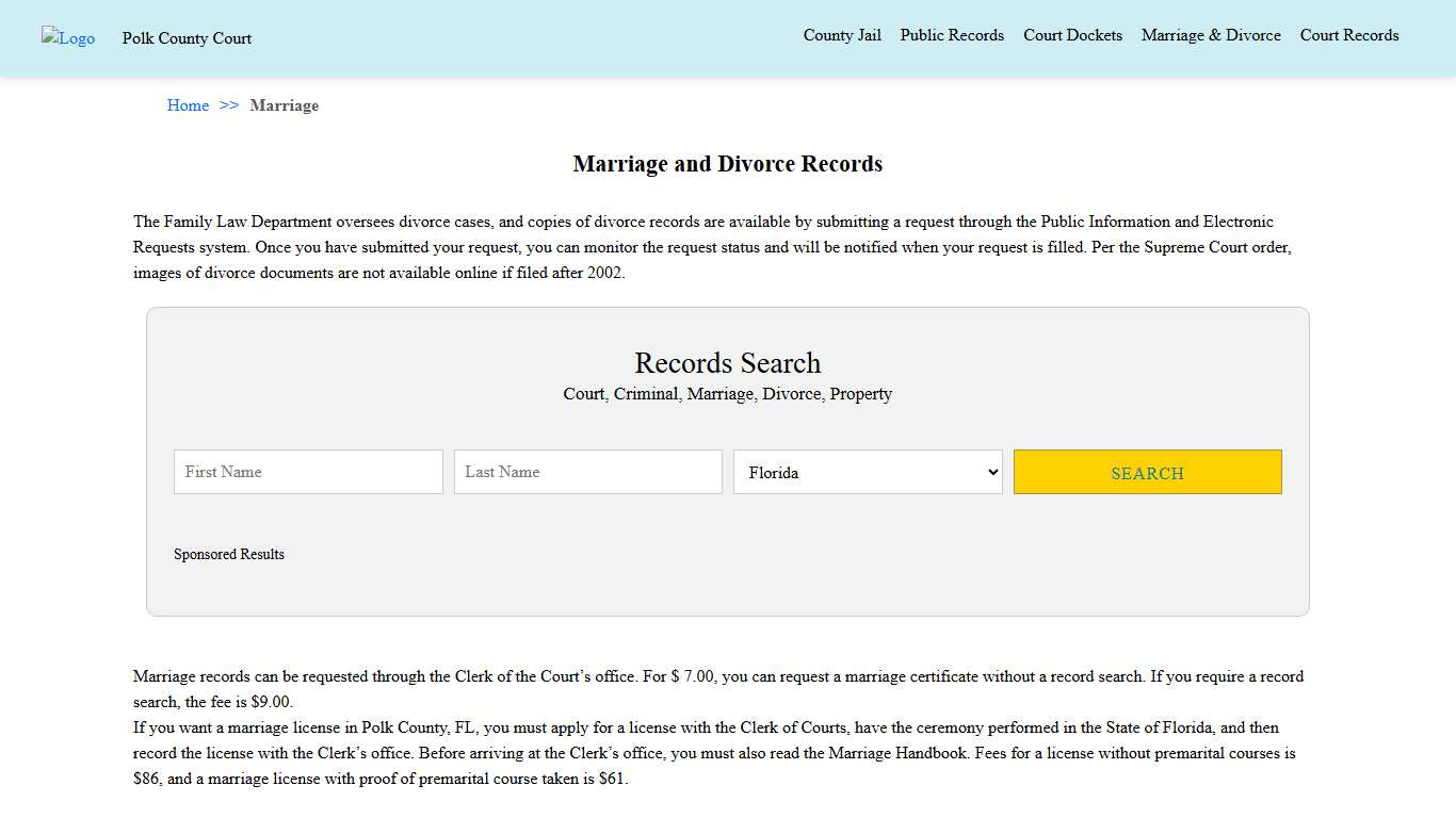 Marriage and Divorce Records Polk County Court Florida